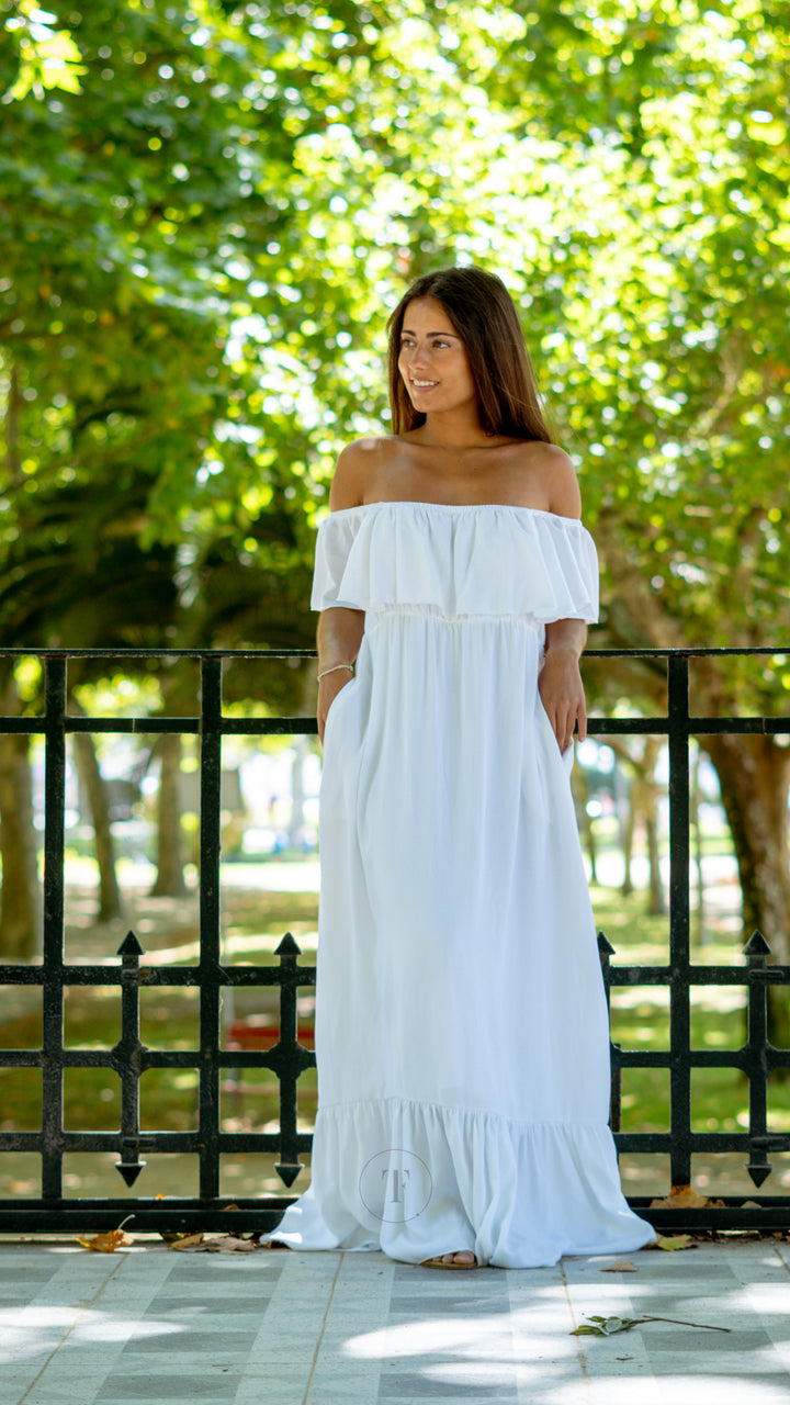 Vestido Comprido Branco C/Folhos