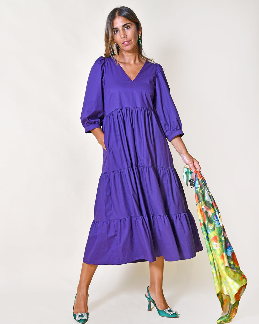 Vestido Tipo Boneca Roxo C/Decote em V