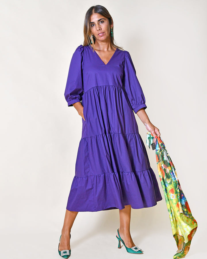 Vestido Tipo Boneca Roxo C/Decote em V