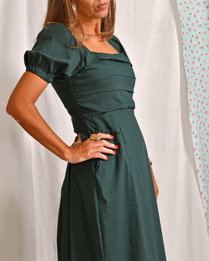 Vestido Midi Verde com Pregas