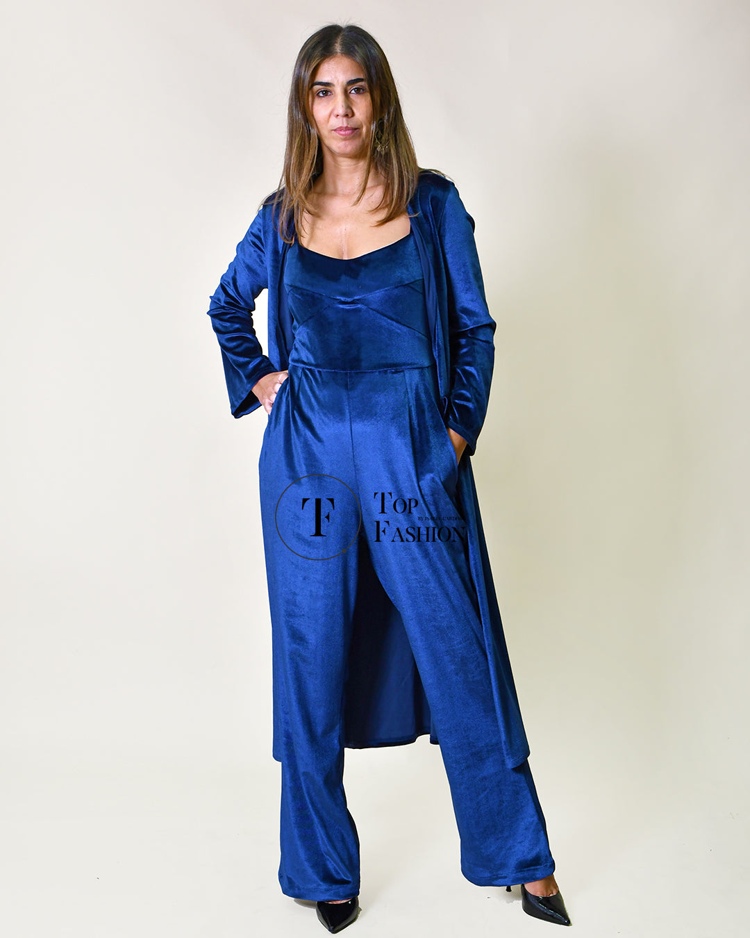 Jumpsuit Veludo Azul de Alças