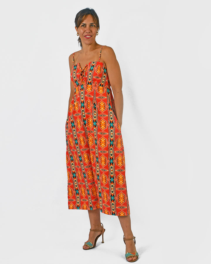 Vestido de Alças Padrão Afro
