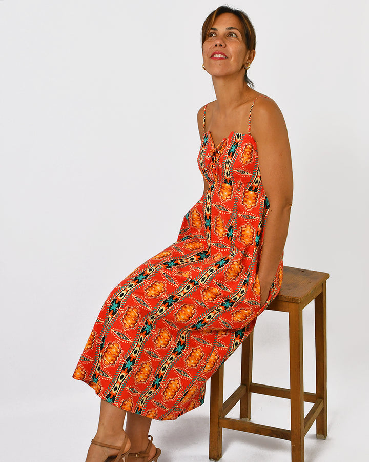 Vestido de Alças Padrão Afro