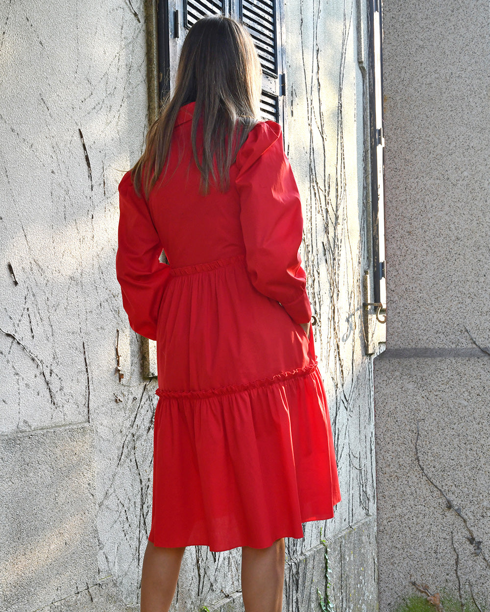Vestido Camiseiro Vermelho C/Folhos