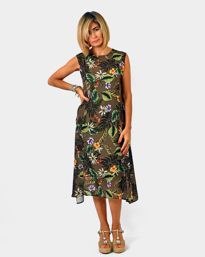 Vestido Verde Florido S/Manga