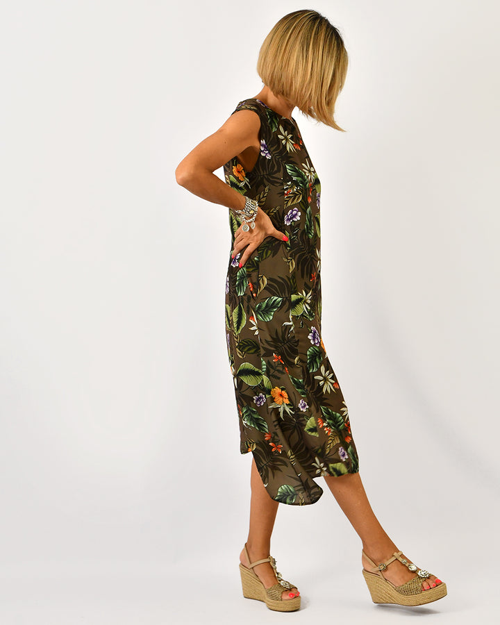 Vestido Verde Florido S/Manga