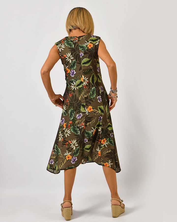 Vestido Verde Florido S/Manga