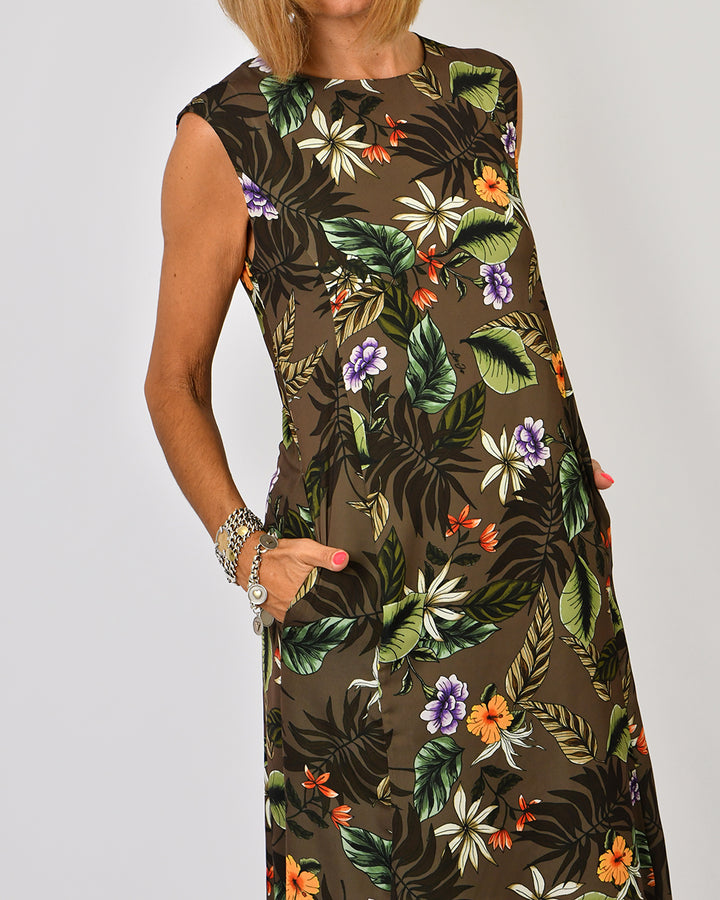 Vestido Verde Florido S/Manga