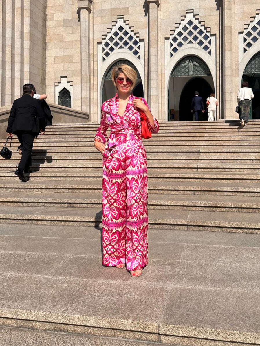 Conjunto Kimono e Calça Padrão Rosa