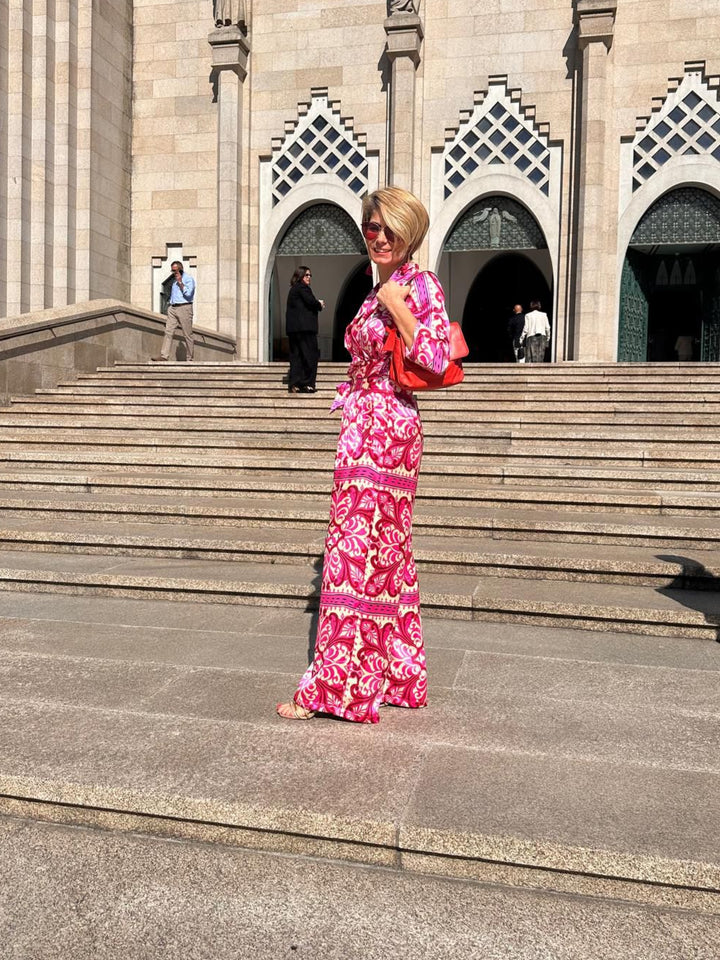 Conjunto Kimono e Calça Padrão Rosa