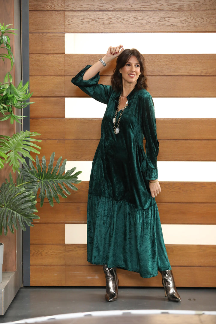 Vestido Comprido em Veludo Verde