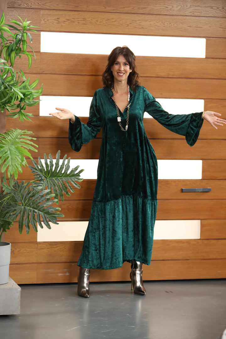 Vestido Comprido em Veludo Verde