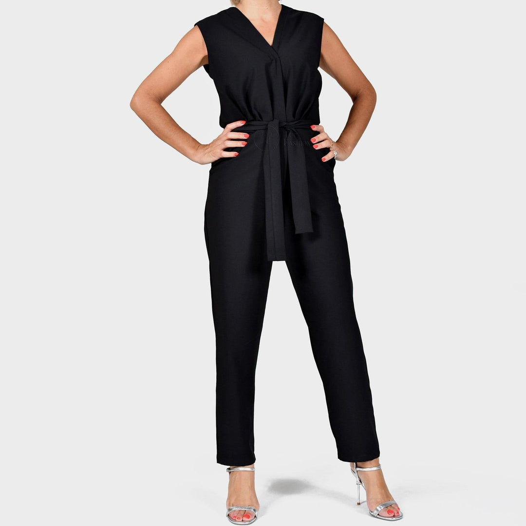 Jumpsuit Preto S/Manga C/Cinto - Top Fashion - Moda 100% Nacional