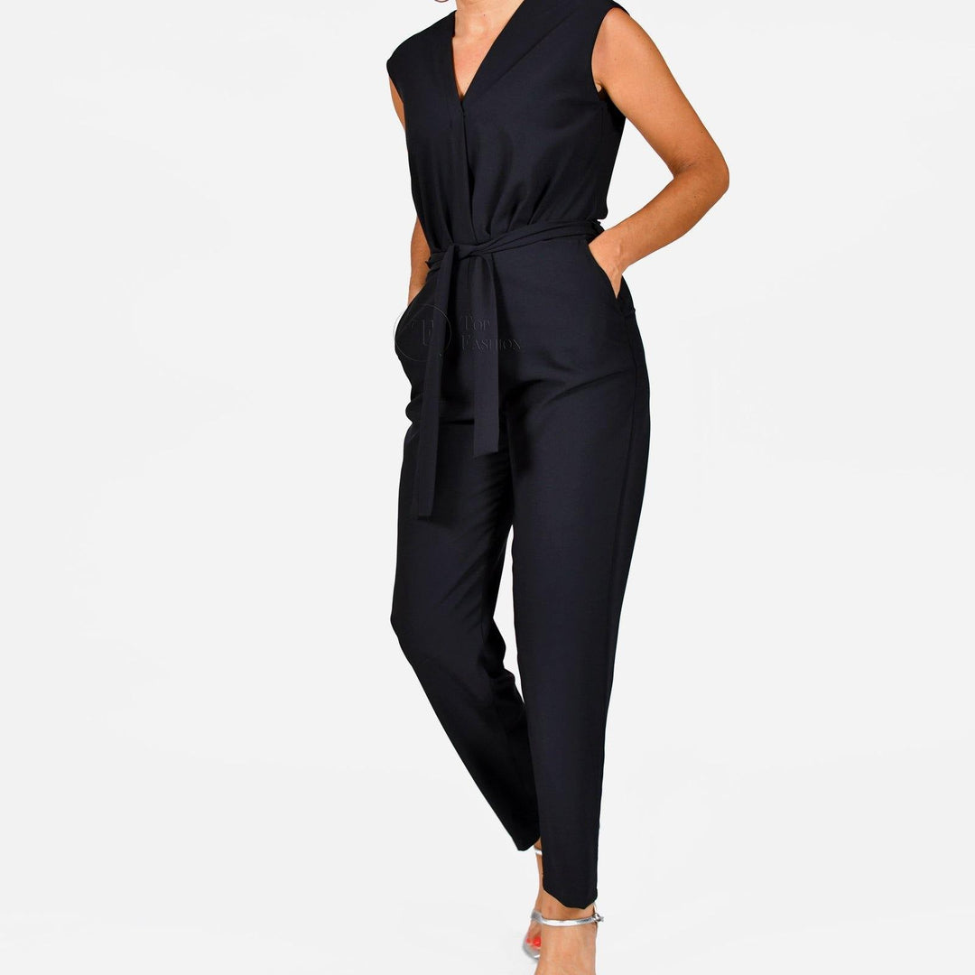 Jumpsuit Preto S/Manga C/Cinto - Top Fashion - Moda 100% Nacional