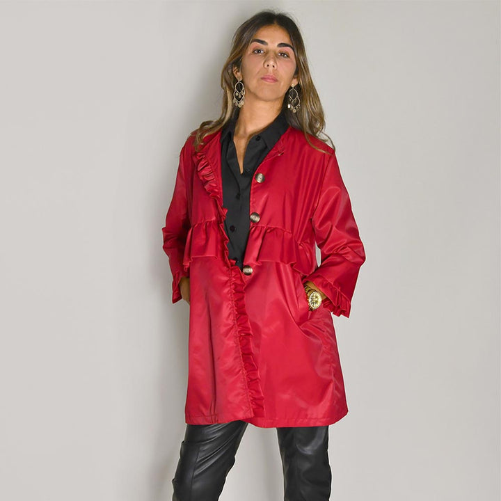 Gabardine Vermelha com Folhos