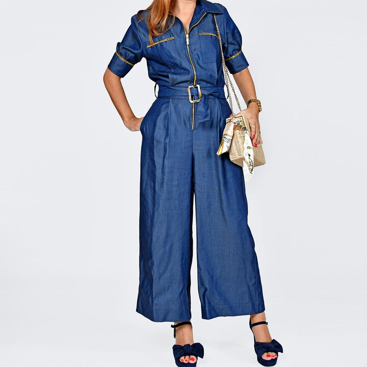Jumpsuit de Ganga C/Manga e Fecho