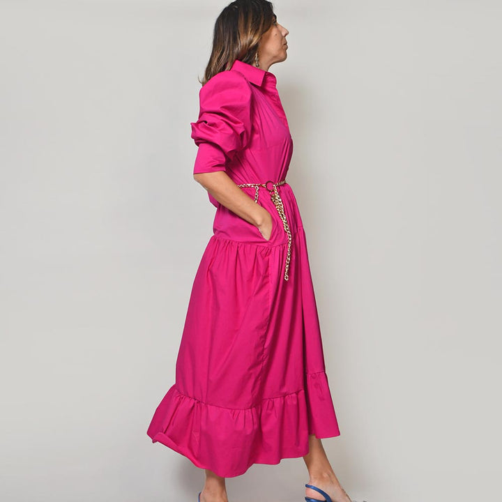 Vestido Camiseiro em Popeline Fuschia