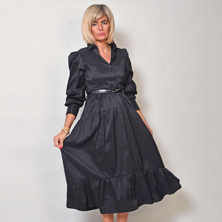 Vestido Camiseiro em Popeline Preta