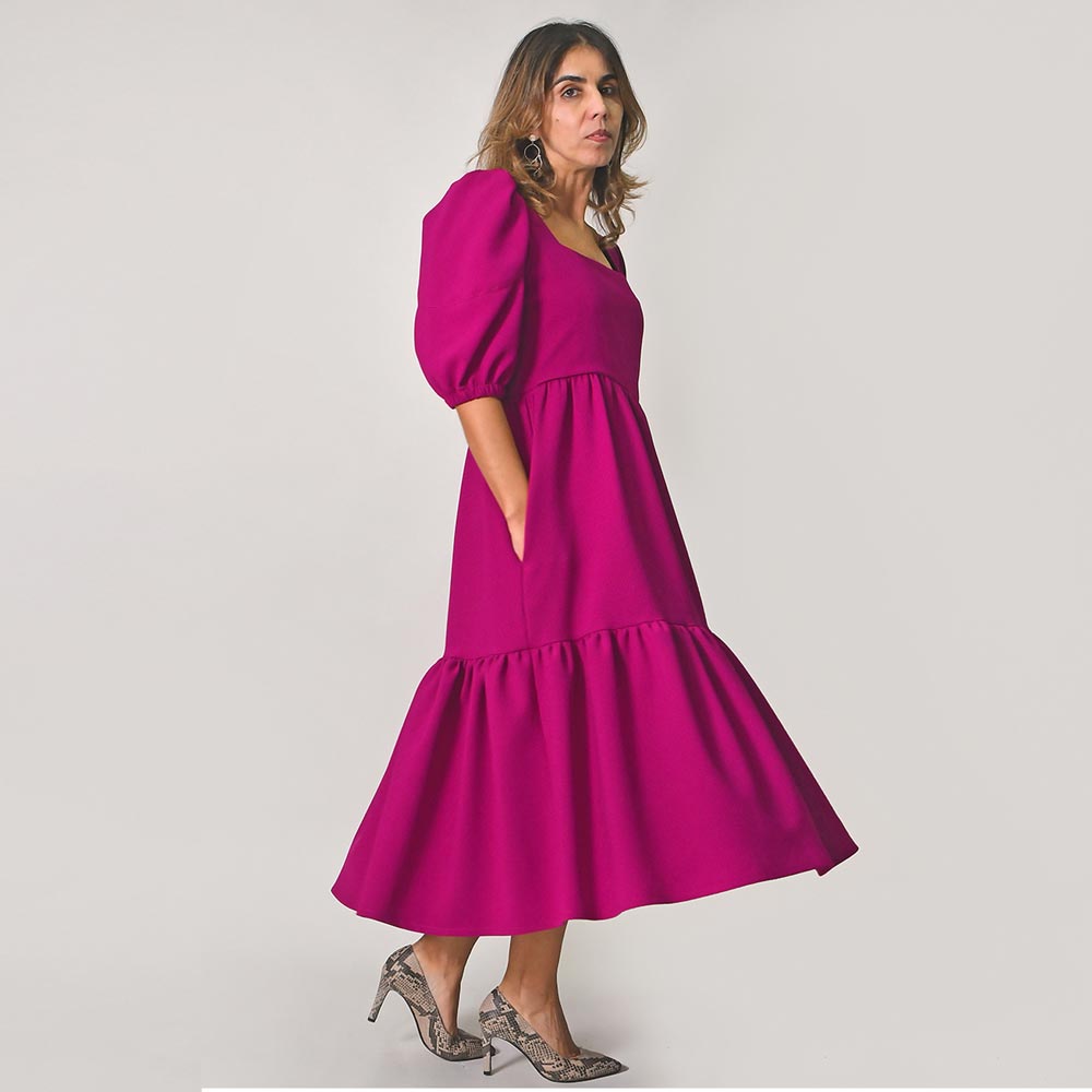 Vestido Magenta Tipo Boneca C/Decote Quadrado