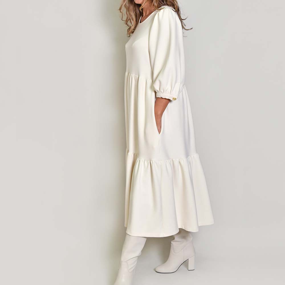 Vestido Comprido Branco com Folhos