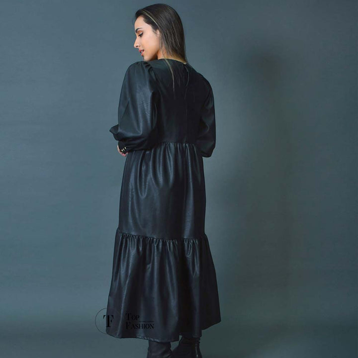 Vestido Tipo Boneca em Ecopele Preta