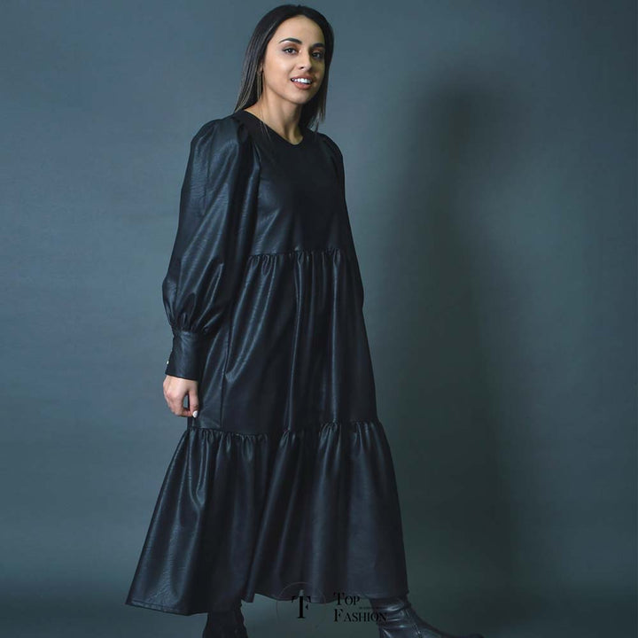 Vestido Tipo Boneca em Ecopele Preta